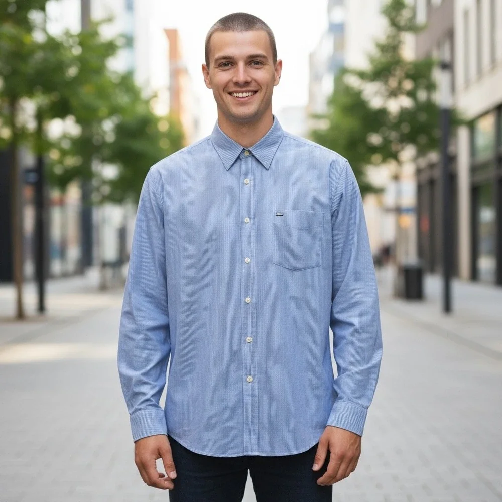 J. Crew Haberdashery 80s 2Ply Blue Striped Button Down Dress Shirt XXL (18-18.5)